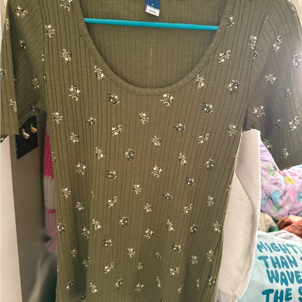 Olive Green Floral Top
